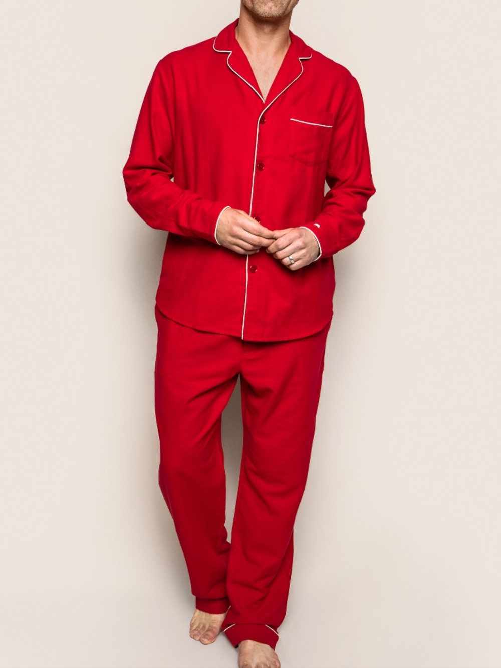 Petite Plume Flannel Pajama Set Red Cotton Button Front Shirt Pants Large